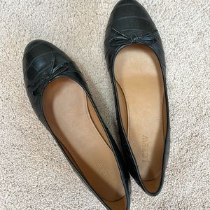 J Crew black croc embossed ballet flats
